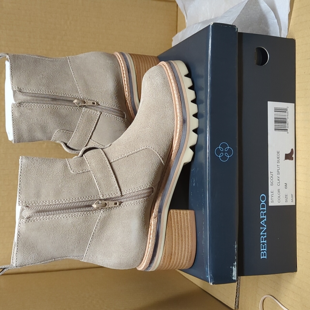 Anthropologie Bernardo Scout Ankle Bootie Clay Split Suede 6